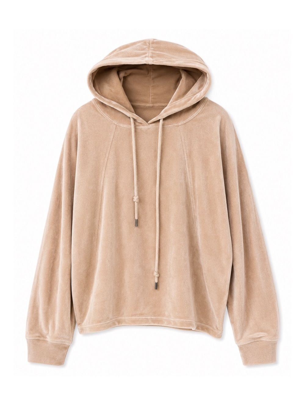 T Tahari Tan Blush Velvet Velour Hooded Pullover Sweatshirt Womens XL